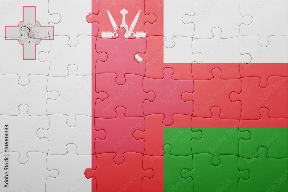 puzzle with the national flag of malta and oman