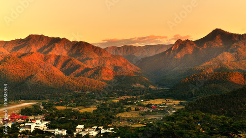 Sunset over mountain range in Mae Hong Son