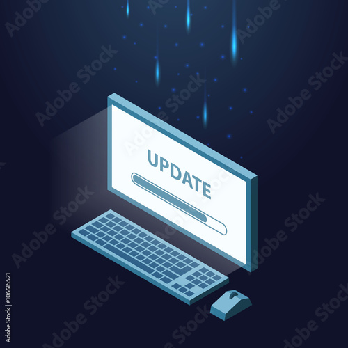 installation, upgrade software on the computer. isometric illustration