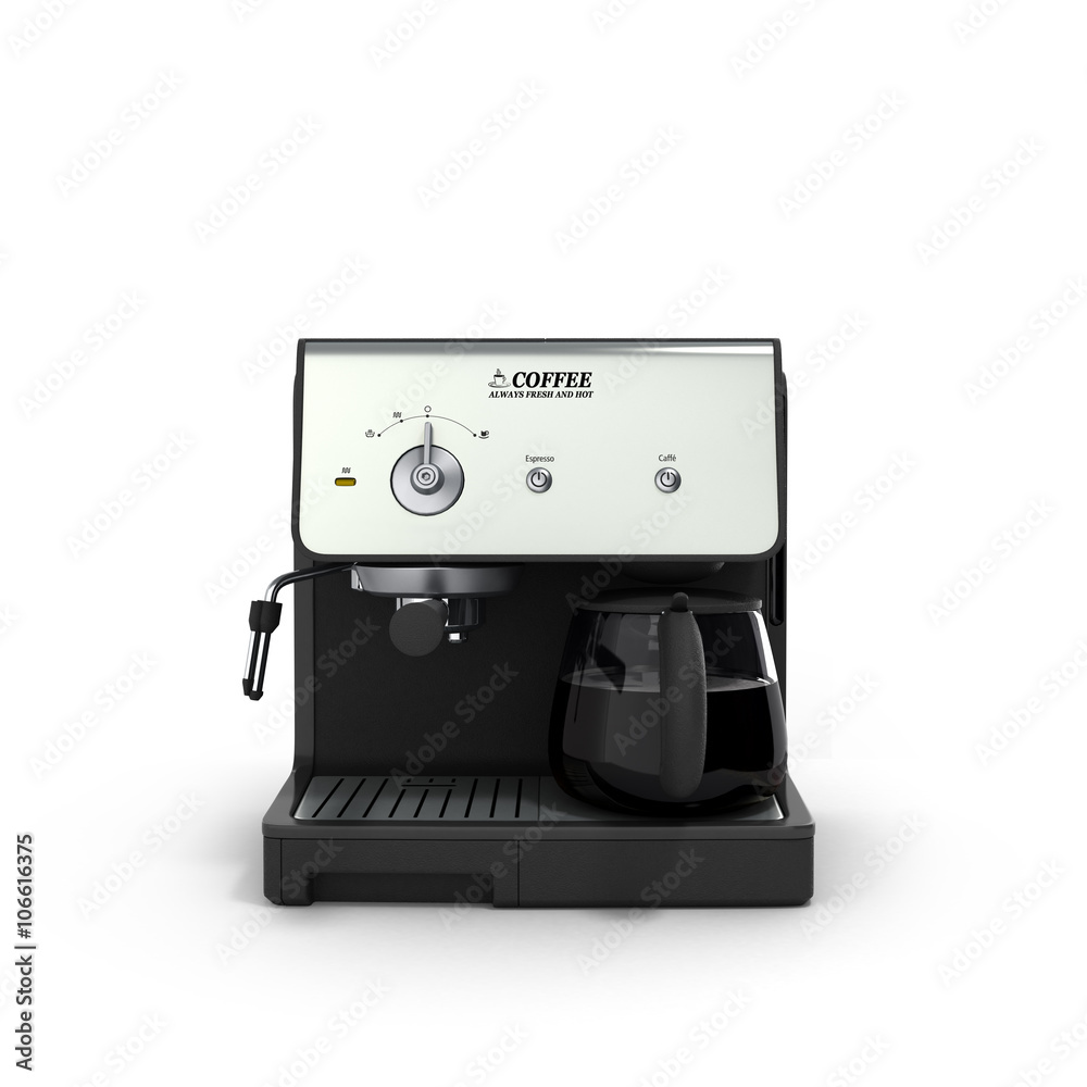 Stylish black espresso making machine brewing two cups of coffee Stylish black espresso making machine brewing two cups of coffee