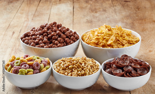 Bowls of various cereals