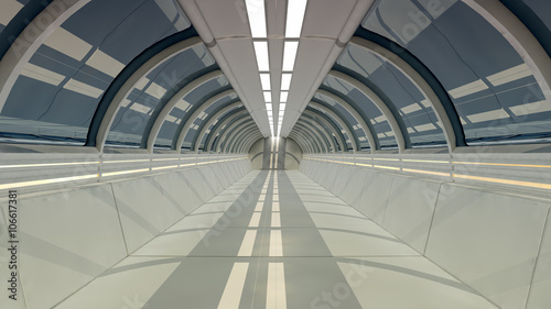 3d render. Futuristic spaceship interior corridor
