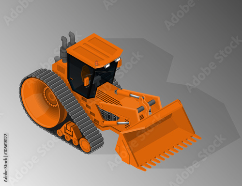 Vector isometric illustration of  tracked bulldozer. Equipment for the construction industry.