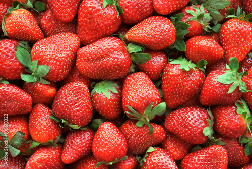 Red juicy strawberries closeup, background