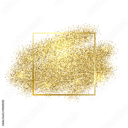 Gold sparkles on white background. Gold glitter background.