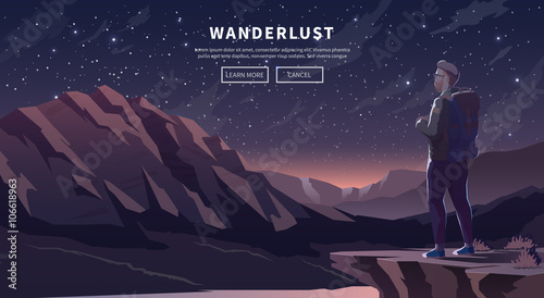Flat vector travel web banner. Wanderlust.