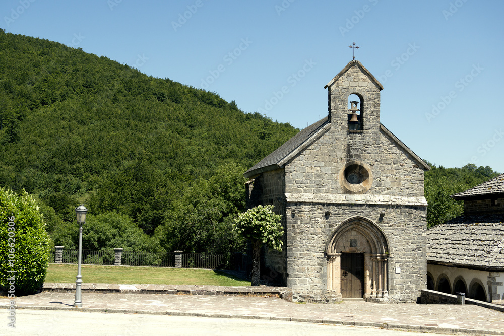Gothic Chapel Santiago or los Pelegrinos in Roncevaux village, N
