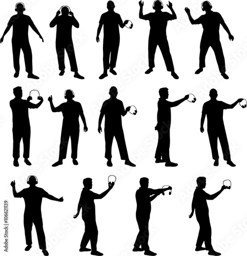 Man with headphones silhouettes vector illustration