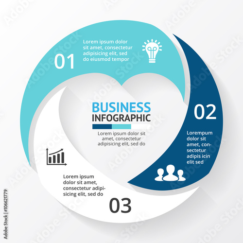 Vector heart circle infographic. Template for love cycle diagram, graph, presentation, round chart. Business concept with 3 options, parts, steps, processes. Happy Valentines Day.