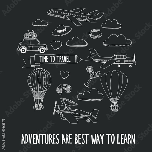Hand drawn images Travel and transportation