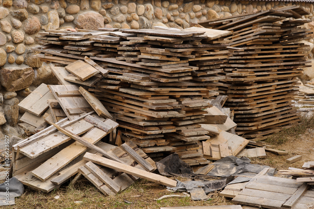 Stack of wooden studs at the lumber yard Stack of wooden studs at the lumber yard