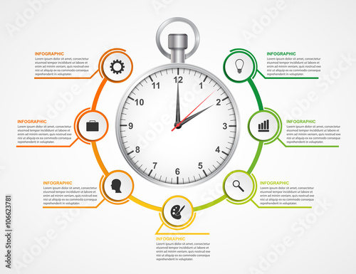 Infographics design template. Stopwatch with a circular options. Vector illustration.