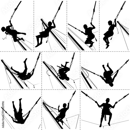 Silhouettes : garçon sautant sur un trampoline