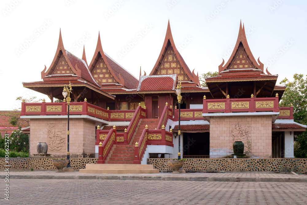 Fototapeta premium Thai style pavilion / Traditional wooden Thai style pavilion, Wat pho Thong, Bangkok, Thailand.