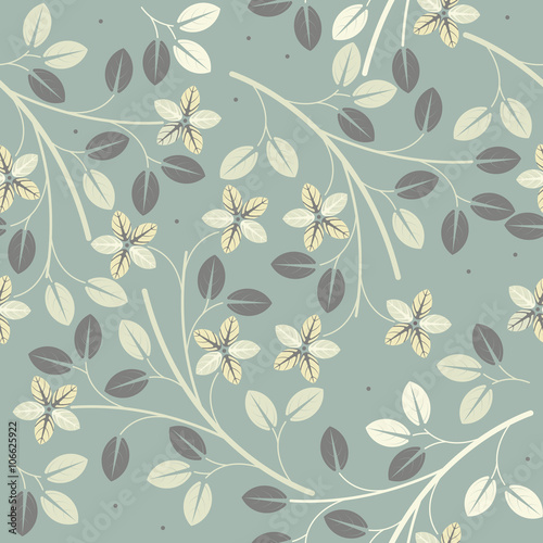 Cute seamless pattern with decorative flowers and leaves