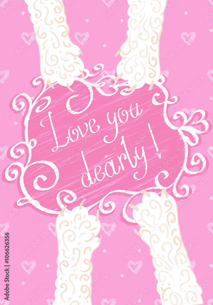 Love you dearly. Greeting card. Love you dearly. Greeting card. Valentine illustration in vector, stylized, pink good message for lovers.