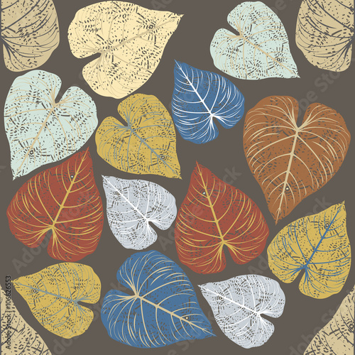 Retro Seamless pattern with colorful tropical leaves