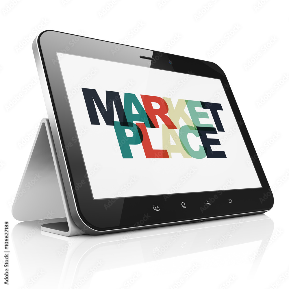 Marketing concept: Tablet Computer with Marketplace on display Marketing concept: Tablet Computer with Marketplace on display