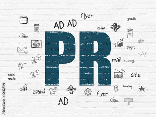 Marketing concept: PR on wall background