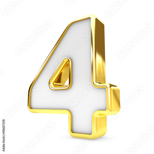 3d gold - white number 4 four isolated white background.