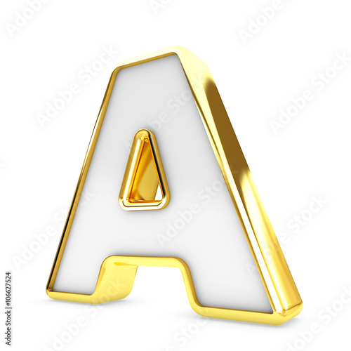 3d gold - white letter A isolated white background.