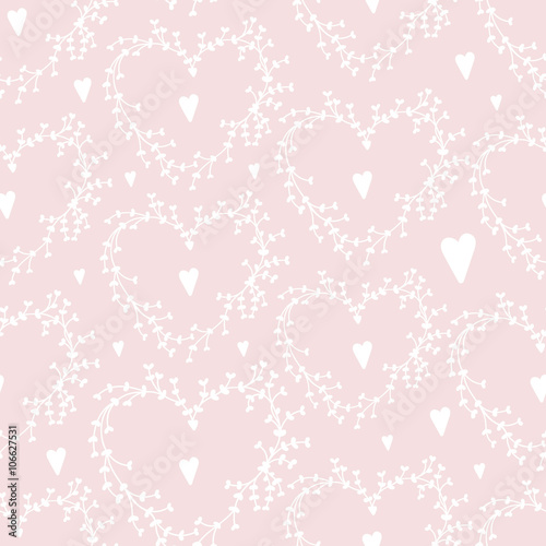 Vector hand drawn seamless pattern with wreathes and hearts  Good for Valentine s Day cards  wedding invitations  etc.