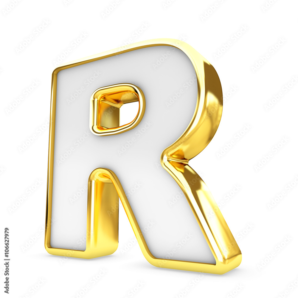 3d gold - white letter R isolated white background. Stock Illustration