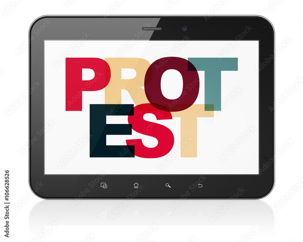Political concept: Tablet Computer with Protest on  display