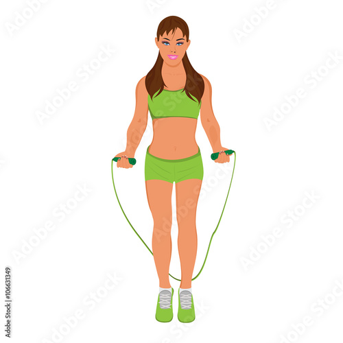 fitness woman with a jump rope, vector illustration