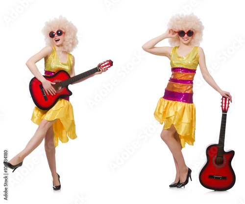 Young singer with afro cut and guitar