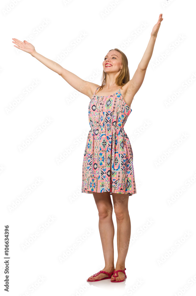 Blondie caucasian girl in summer light dress isolated on white Blondie caucasian girl in summer light dress isolated on white