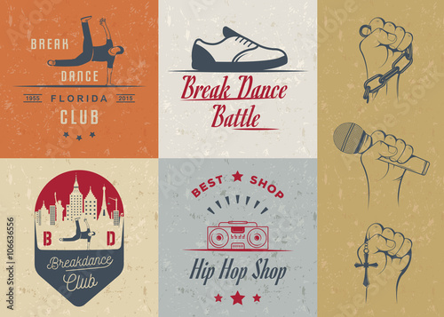 Vector Set of Badges, Logos and Sign Break Dance