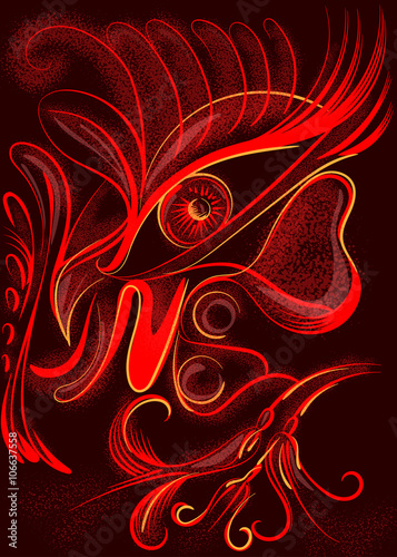 Colorful vivid cock in abstract style, psychedelic vector surreal poster.