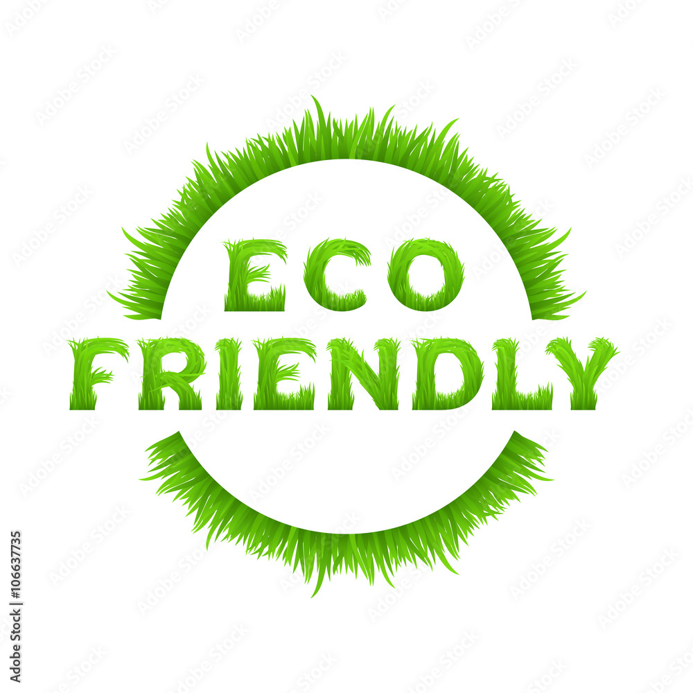 Eco friendly inscription with circle frame made of grass isolated on white background. Eco friendly inscription with circle frame made of grass isolated on white background.