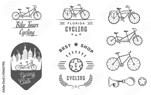 Set Vintage Cycling and Bicycle Sign and Badges