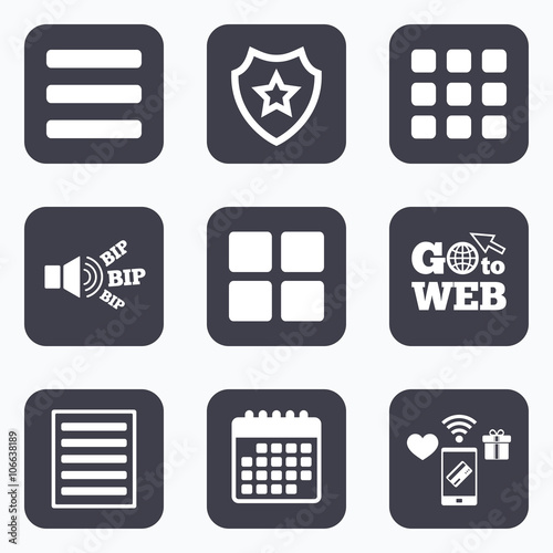 List menu icons. Content view options.