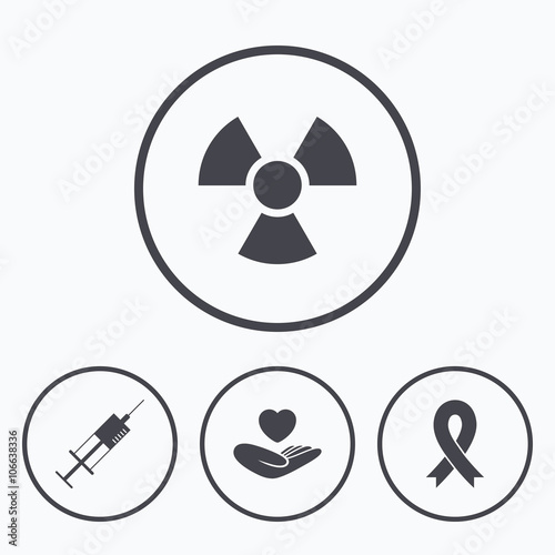 Medicine icons. Syringe, life, radiation.