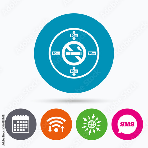 No smoking 10m distance sign icon. Stop smoking