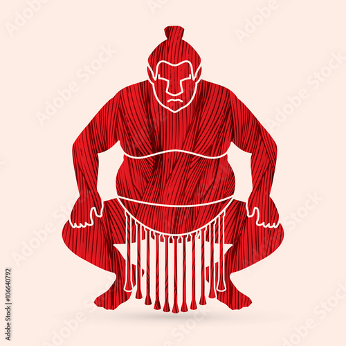 Sumo silhouette, designed using red grunge brush graphic vector.