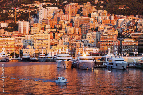 Canvas Print Port Hercule in Monaco at sunrise