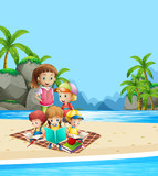 Children reading books on the beach