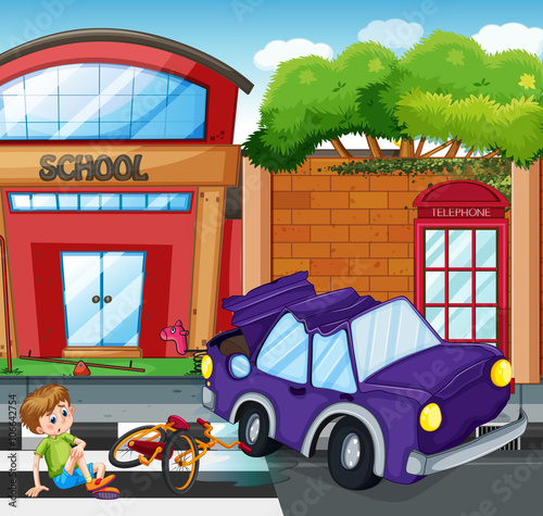 Accident scene with boy getting hurt