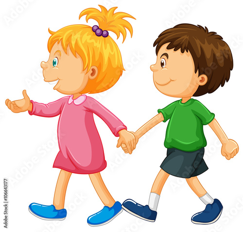 Boy and girl holding hands