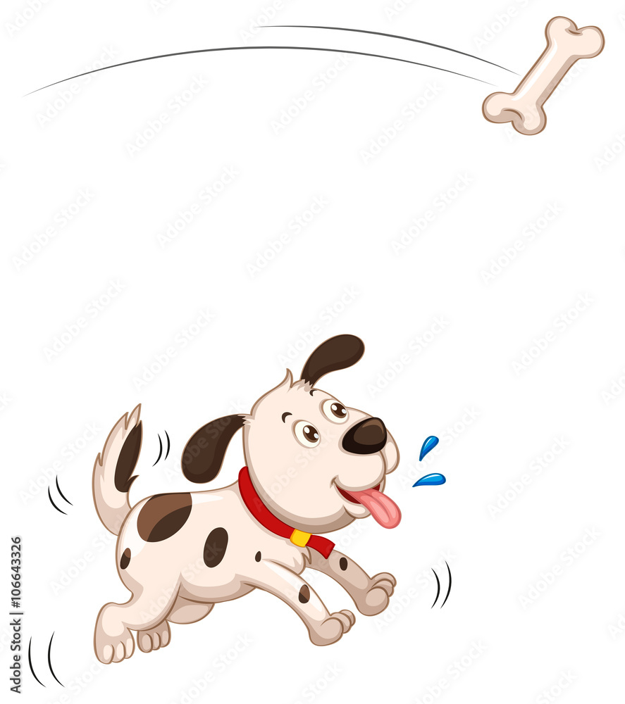Naklejka premium Puppy catching piece of bone