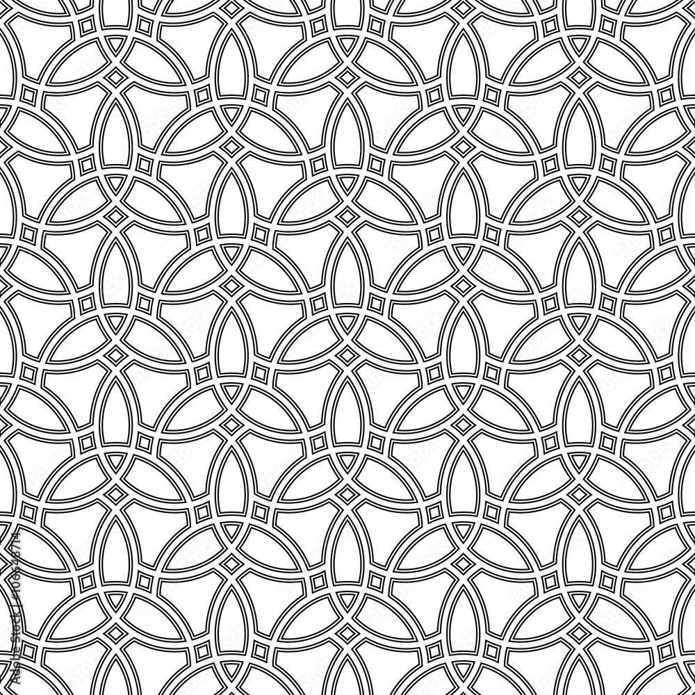 Geometric black and white ornament with fine elements. Seamless pattern for wallpapers and backgrounds Geometric black and white ornament with fine elements. Seamless pattern for wallpapers and backgrounds