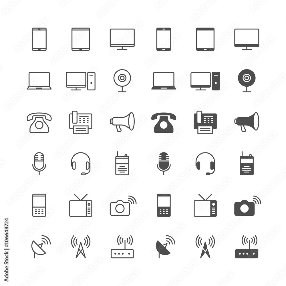 Communication device icons, included normal and enable state.