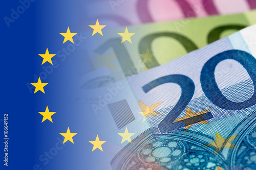 eu flag with euro banknotes