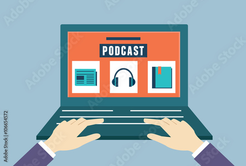 Vector flat concept of audio podcast. Subscription as business model