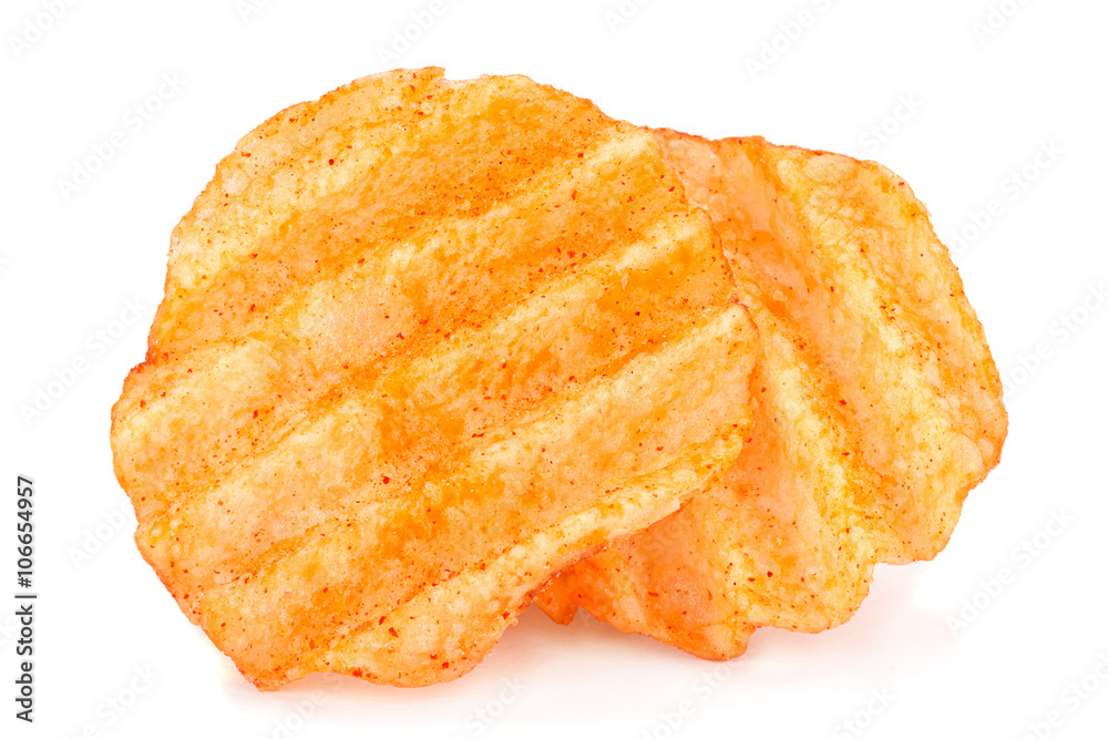 Potato ribbed chips on white Potato ribbed chips on white