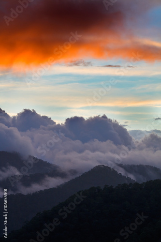 Dramatic cloudscape sunset in Troodos mountains, Cyprus